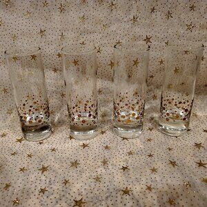 (4) BAILEYS Irish Cream Hvy Base Gold Dot Confetti Shot Glasses w/Etched BB Logo